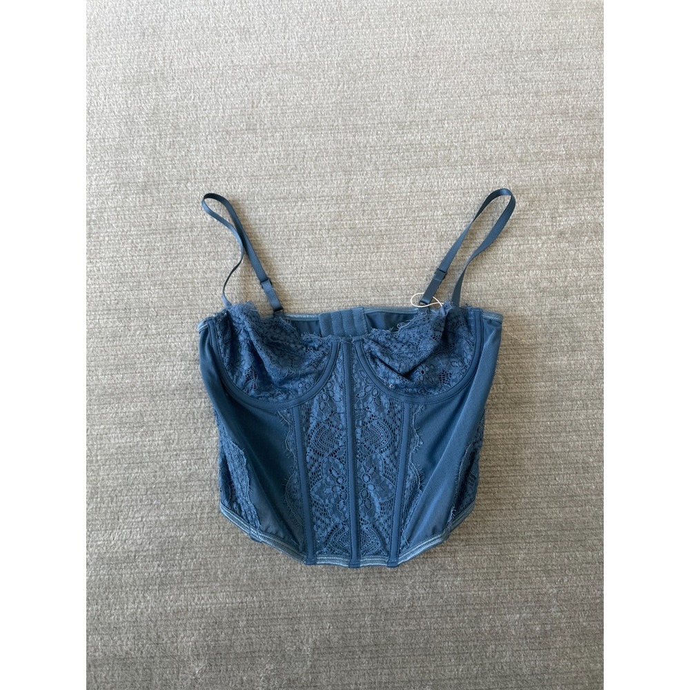 Amazon Corset Crop Tank Bustier Womens M Blue Fairy Hook &‎ Eye Party Lace Rave